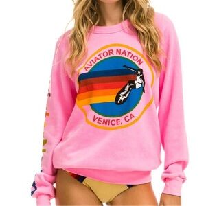 Aviator Nation Pink Graphic Crewneck Sweater